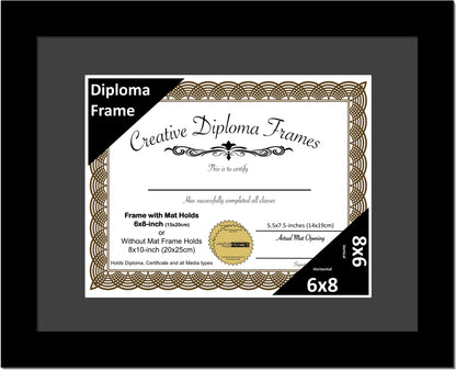 6x8 Multi Opening Manhattan Black Diploma Frame with Mat