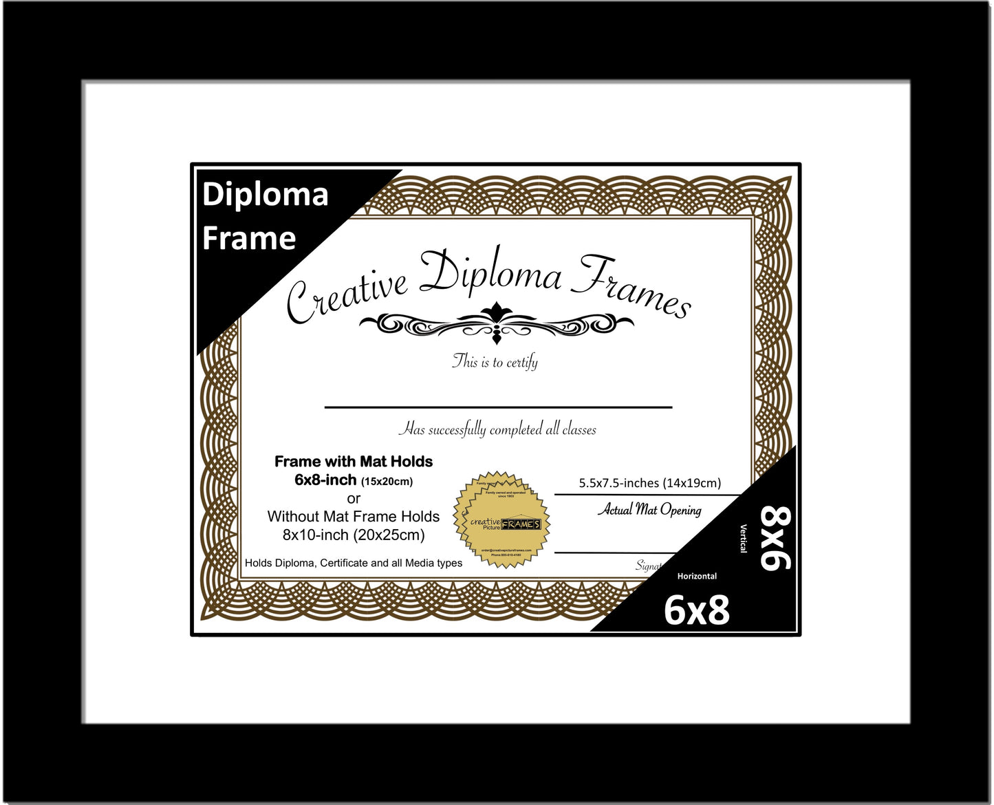 6x8 Multi Opening Manhattan Black Diploma Frame with Mat