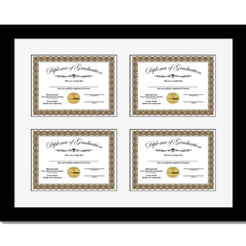 Black Diploma Frame with Matting | Holds 6x8-inch Documents with Stand and Wall Hanger