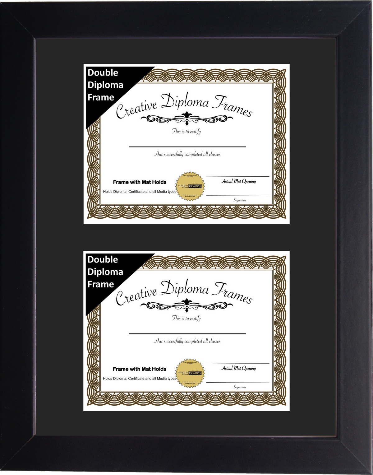 Double Diploma Frame Manhattan Black with Mat