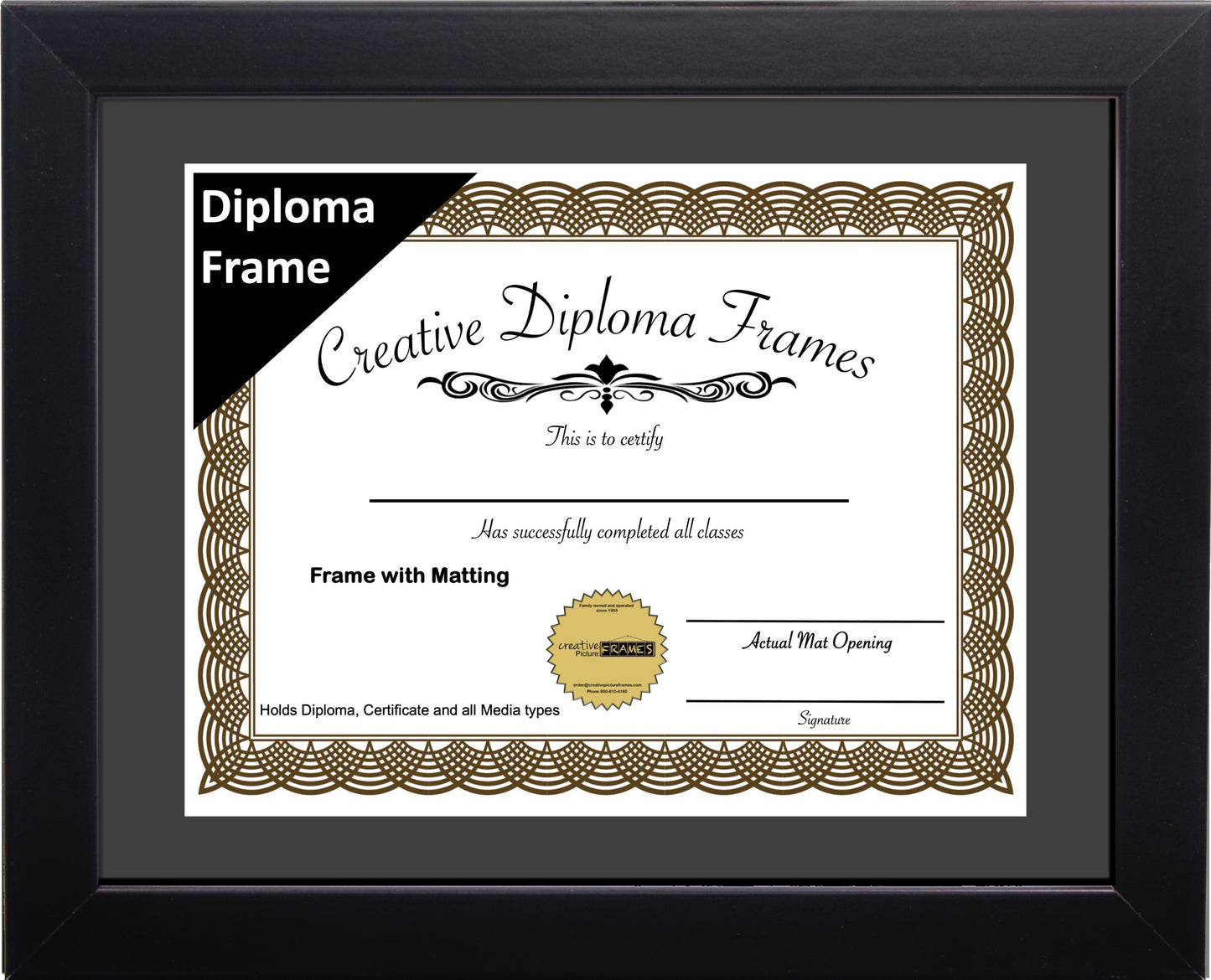Manhattan Black Diploma Frame with Mat