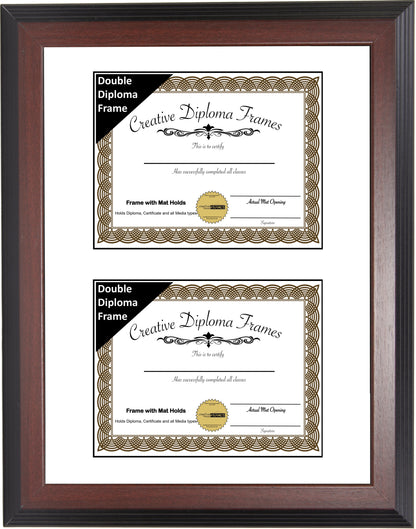 6x8 thru 16x20.5 Double Diploma Vertical Congress Mahogany Frame with Mat