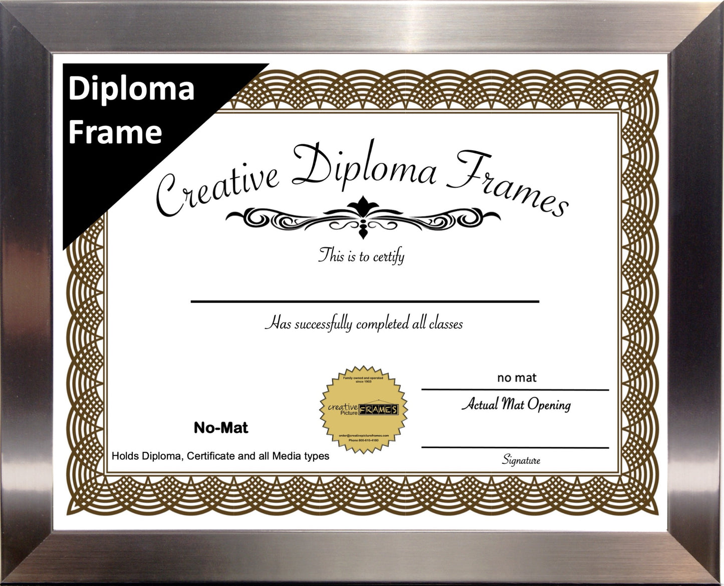 Carnegie Stainless Steel Diploma Frame (No Mat)