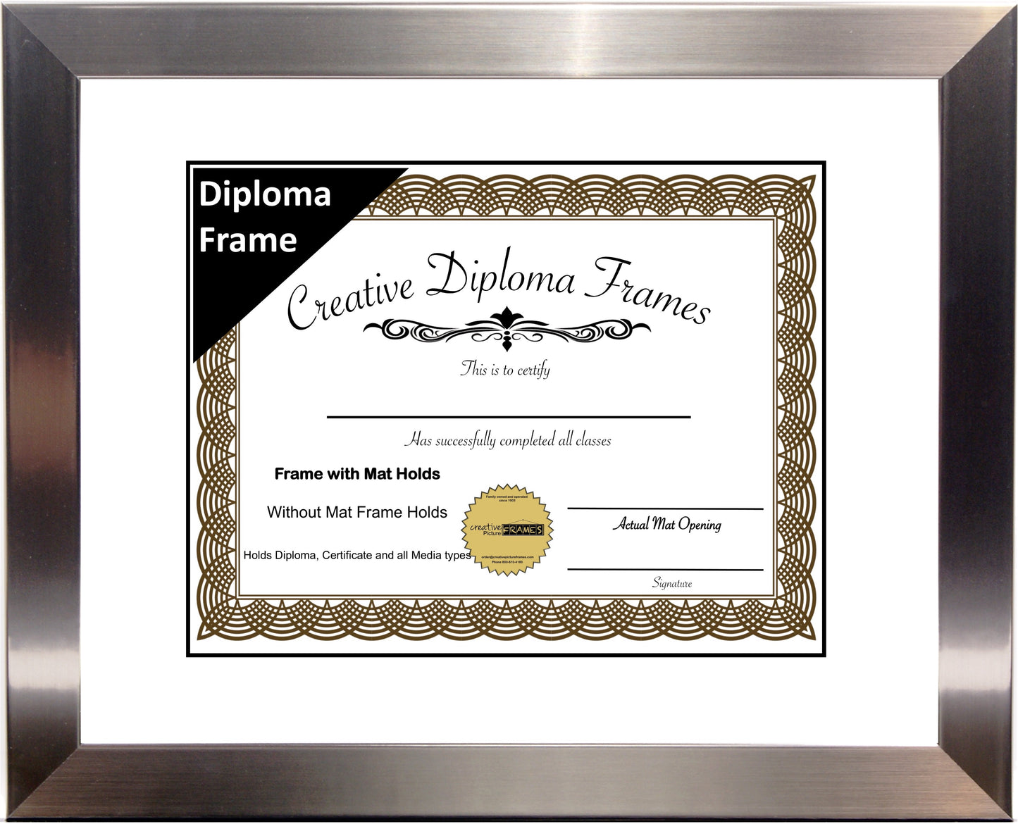 Carnegie Stainless Steel Diploma Frame with Mat