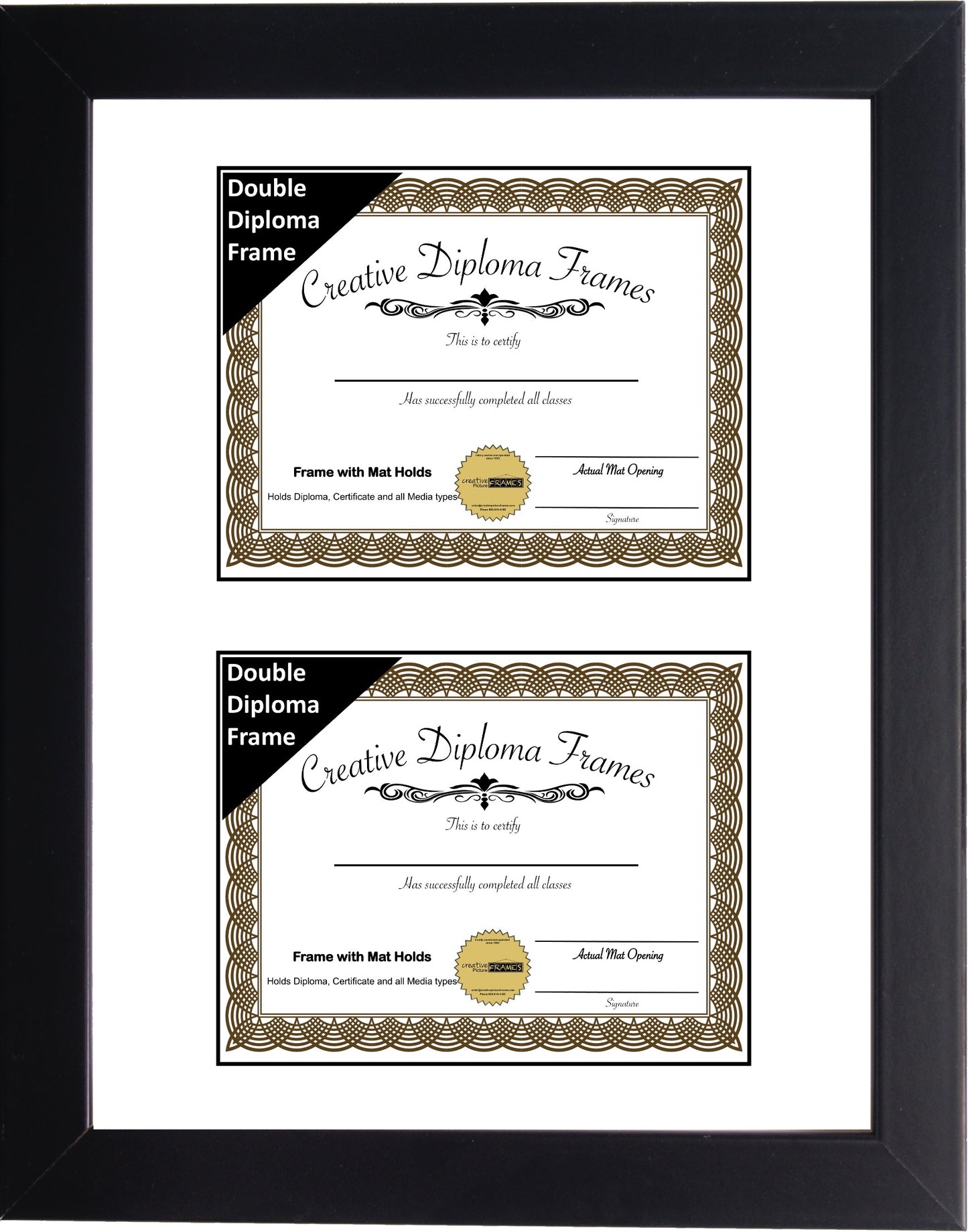 6x8 thru 16x20.5 Double Diploma Manhattan Black Frame