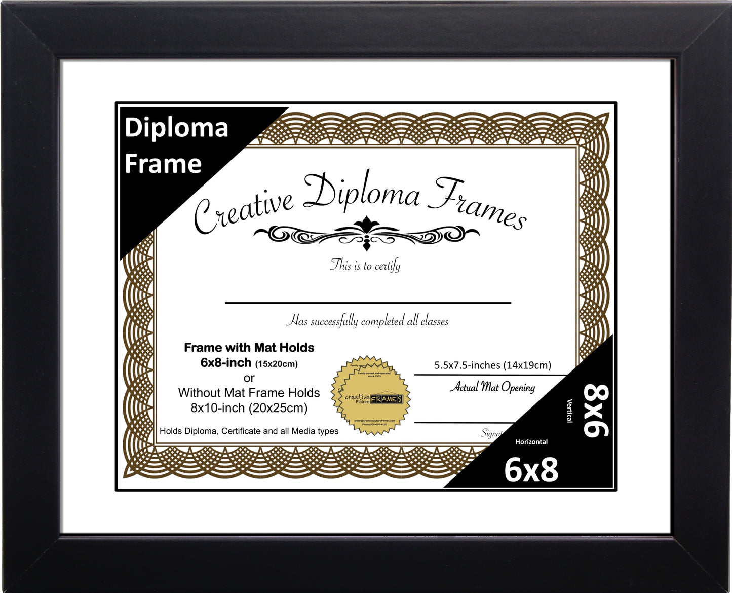 Manhattan Black Diploma Frame with Mat