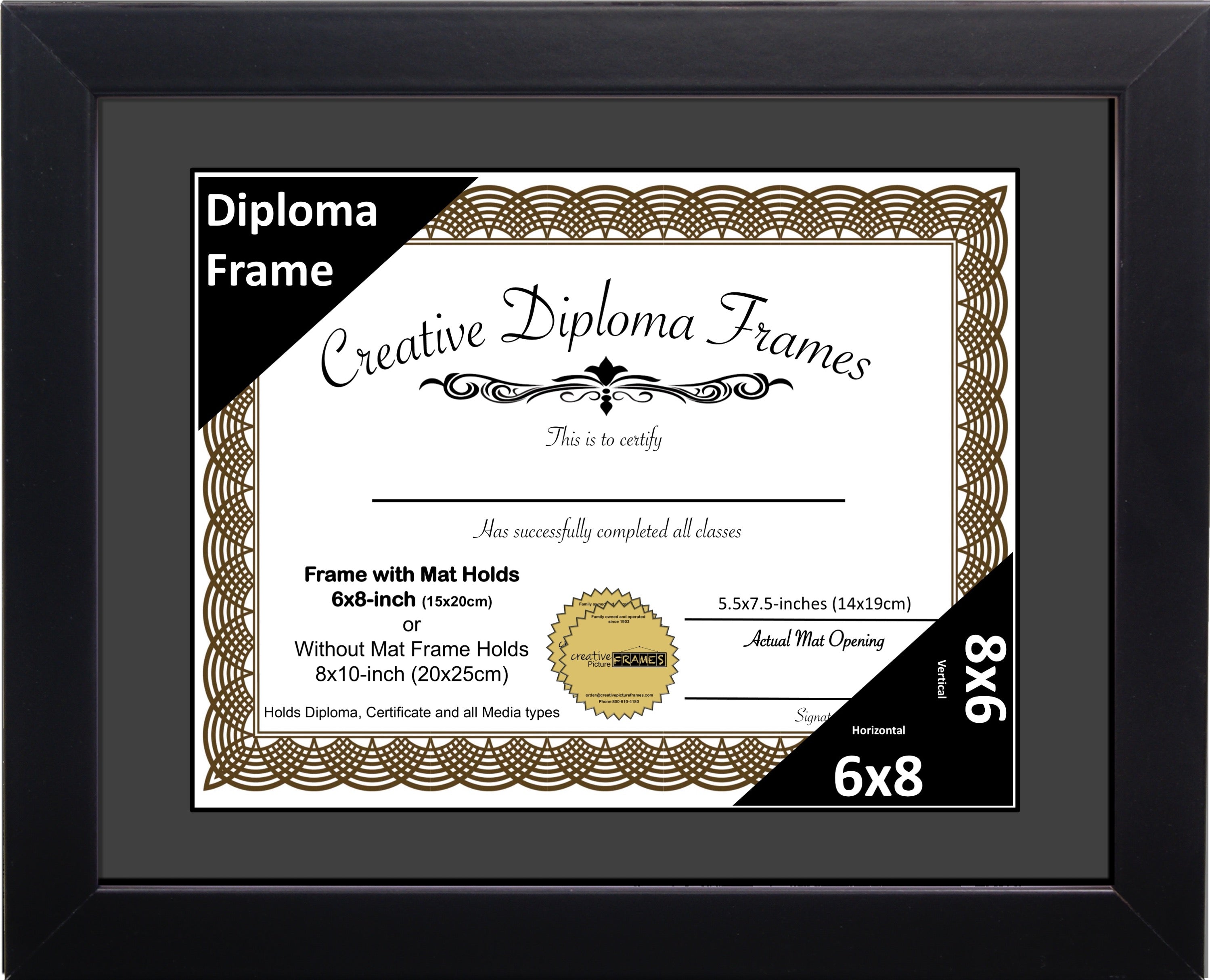 Manhattan Black Diploma Frame with Mat – creativepictureframes.com