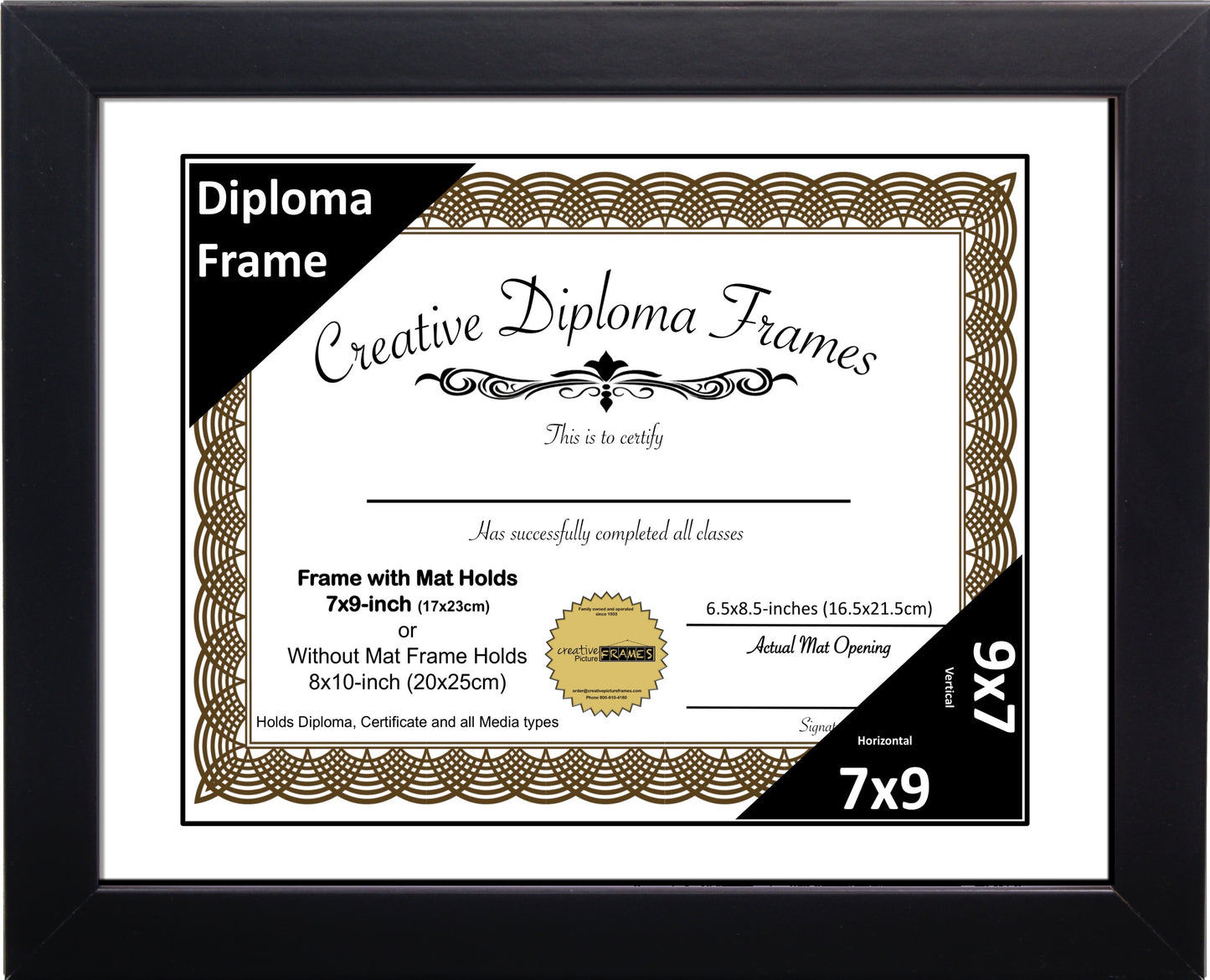 Manhattan Black Diploma Frame with Mat