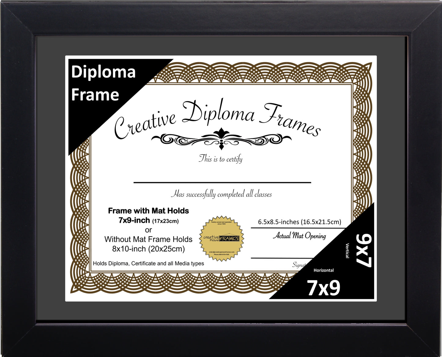 Manhattan Black Diploma Frame with Mat