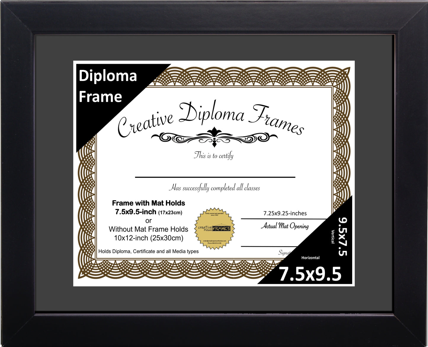 Manhattan Black Diploma Frame with Mat