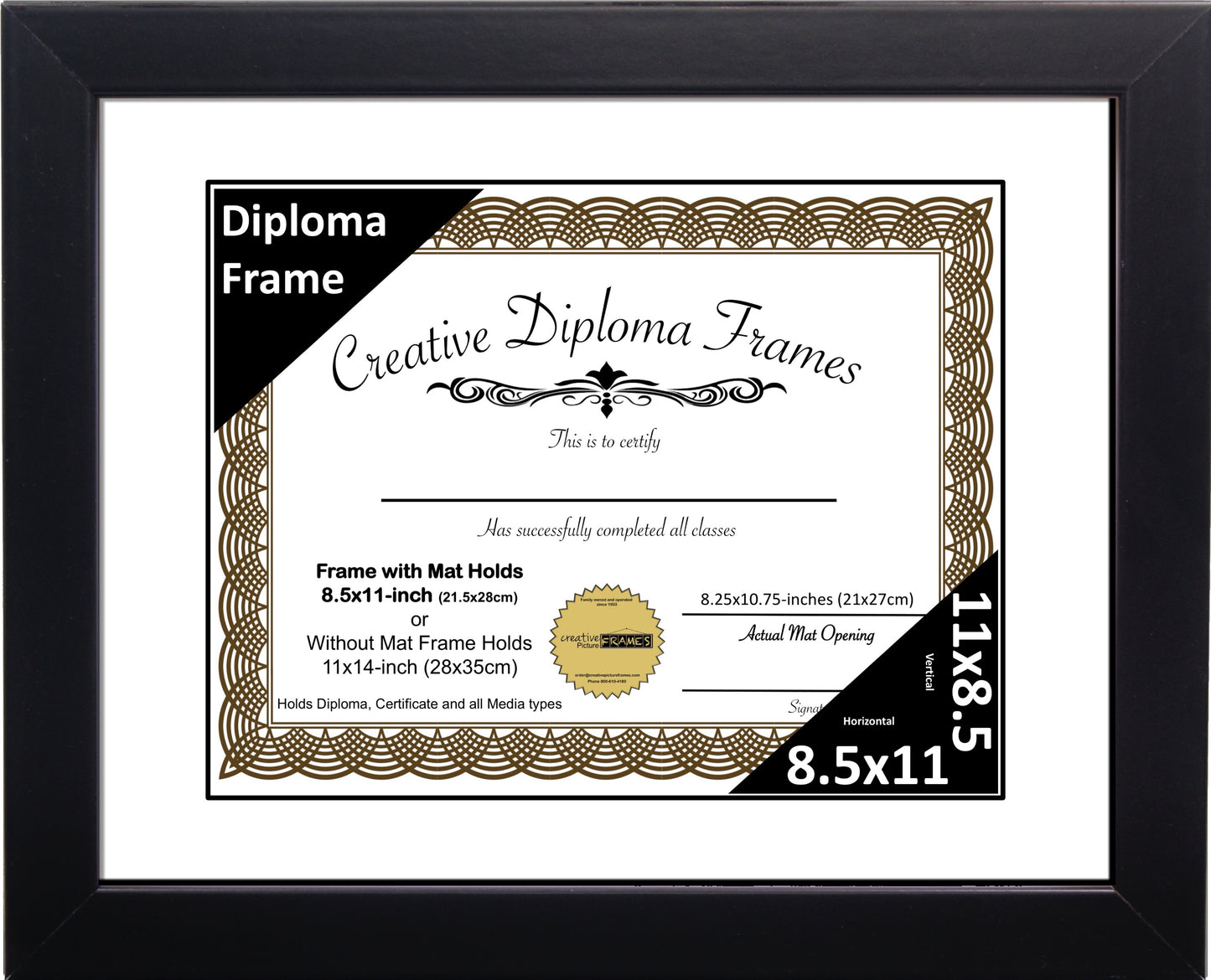 Manhattan Black Diploma Frame with Mat