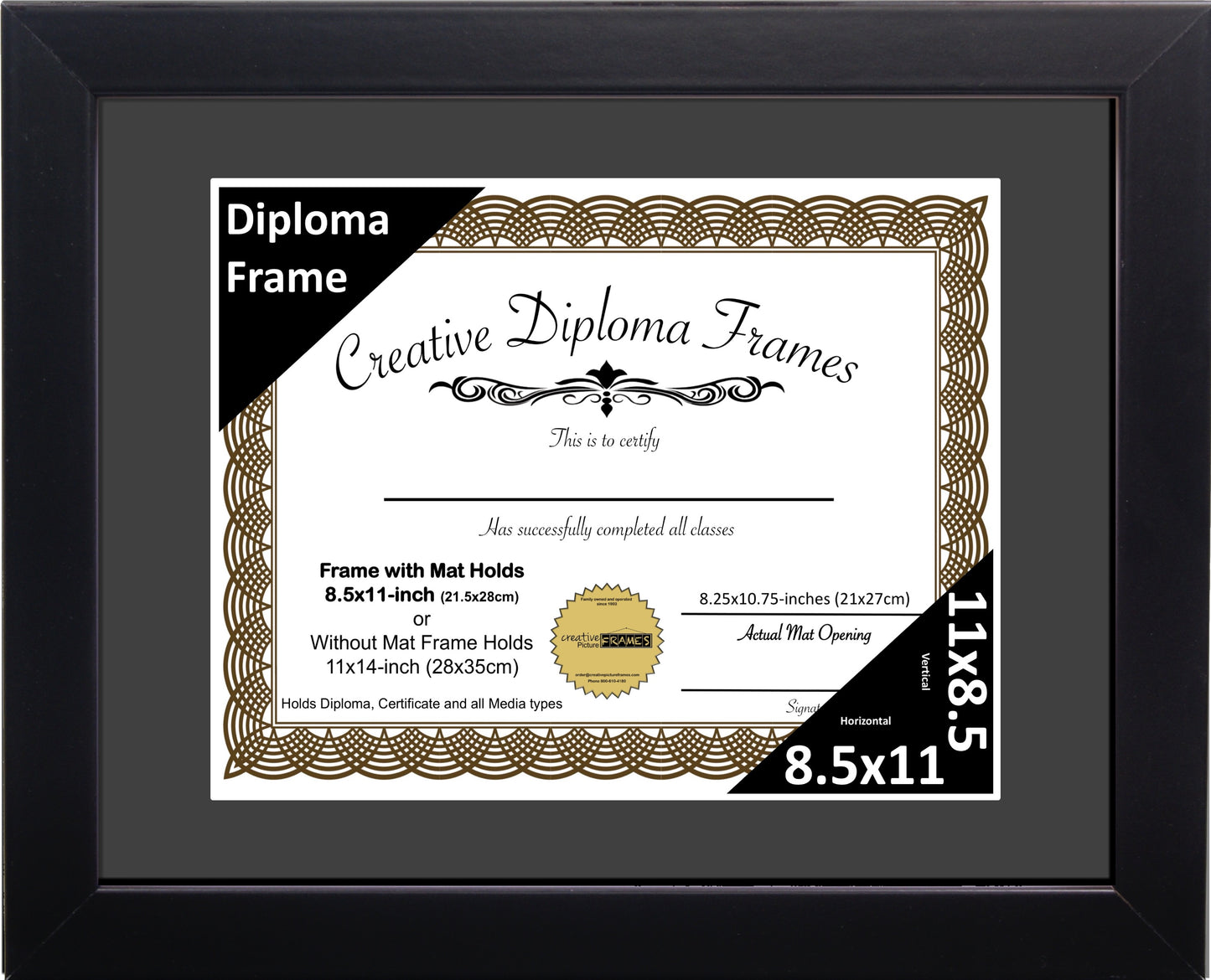 Manhattan Black Diploma Frame with Mat