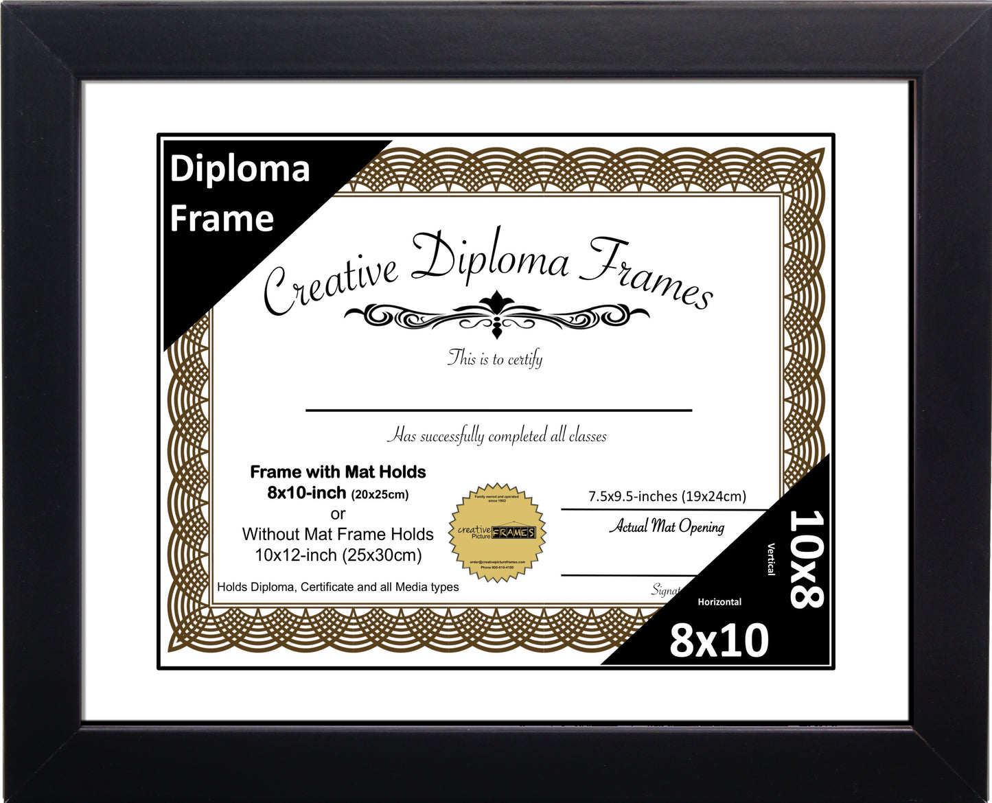 Manhattan Black Diploma Frame with Mat