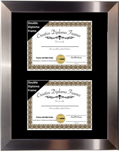 6x8 thru 16x20.5 Double Diploma Vertical Carnegie Stainless Steel Finish Frame with Mat