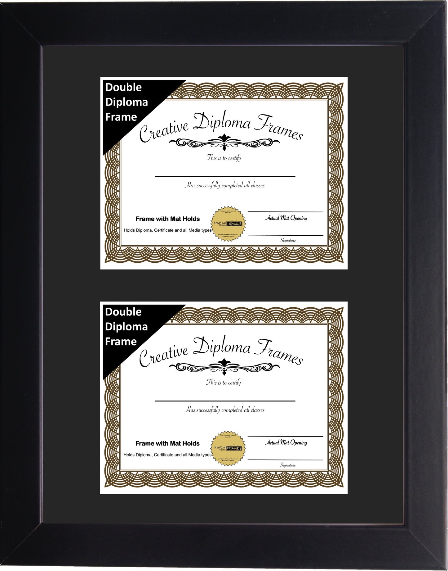 6x8 thru 16x20.5 Double Diploma Manhattan Black Frame