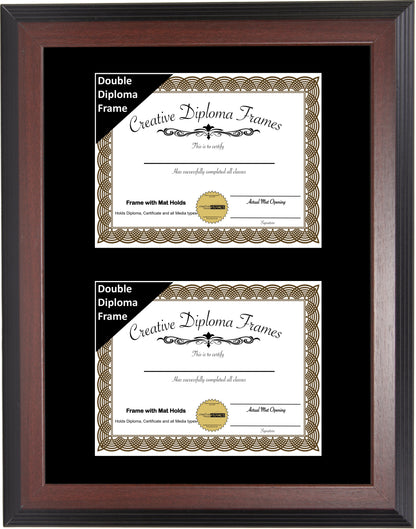 6x8 thru 16x20.5 Double Diploma Vertical Congress Mahogany Frame with Mat