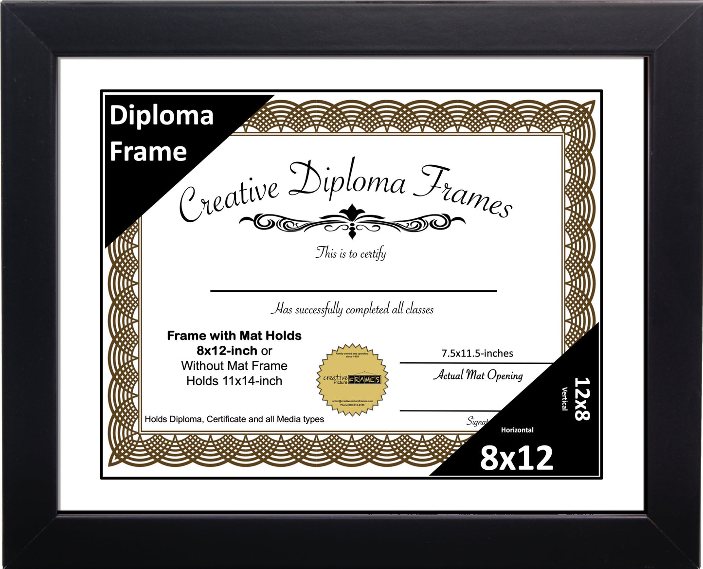 Manhattan Black Diploma Frame with Mat