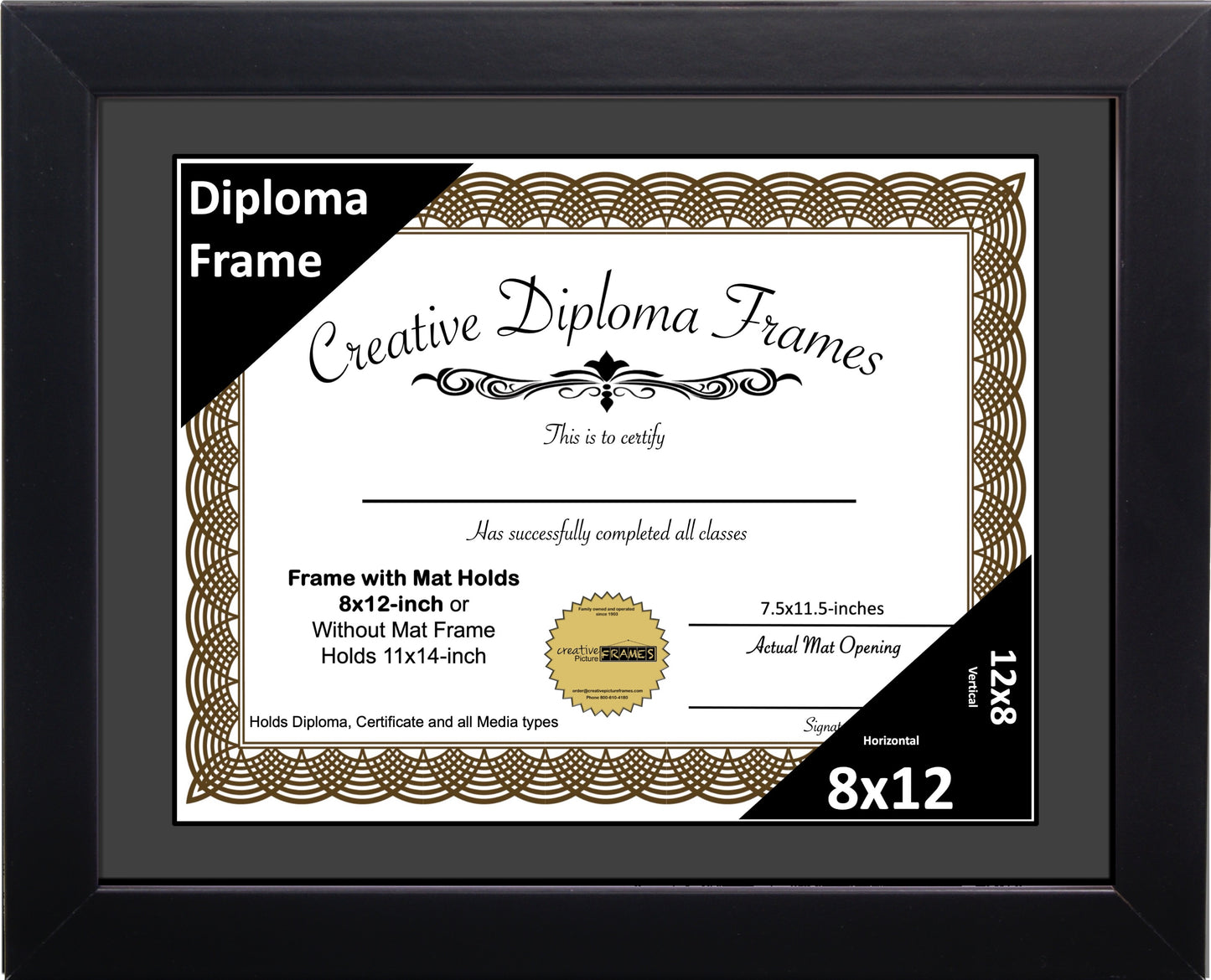 Manhattan Black Diploma Frame with Mat