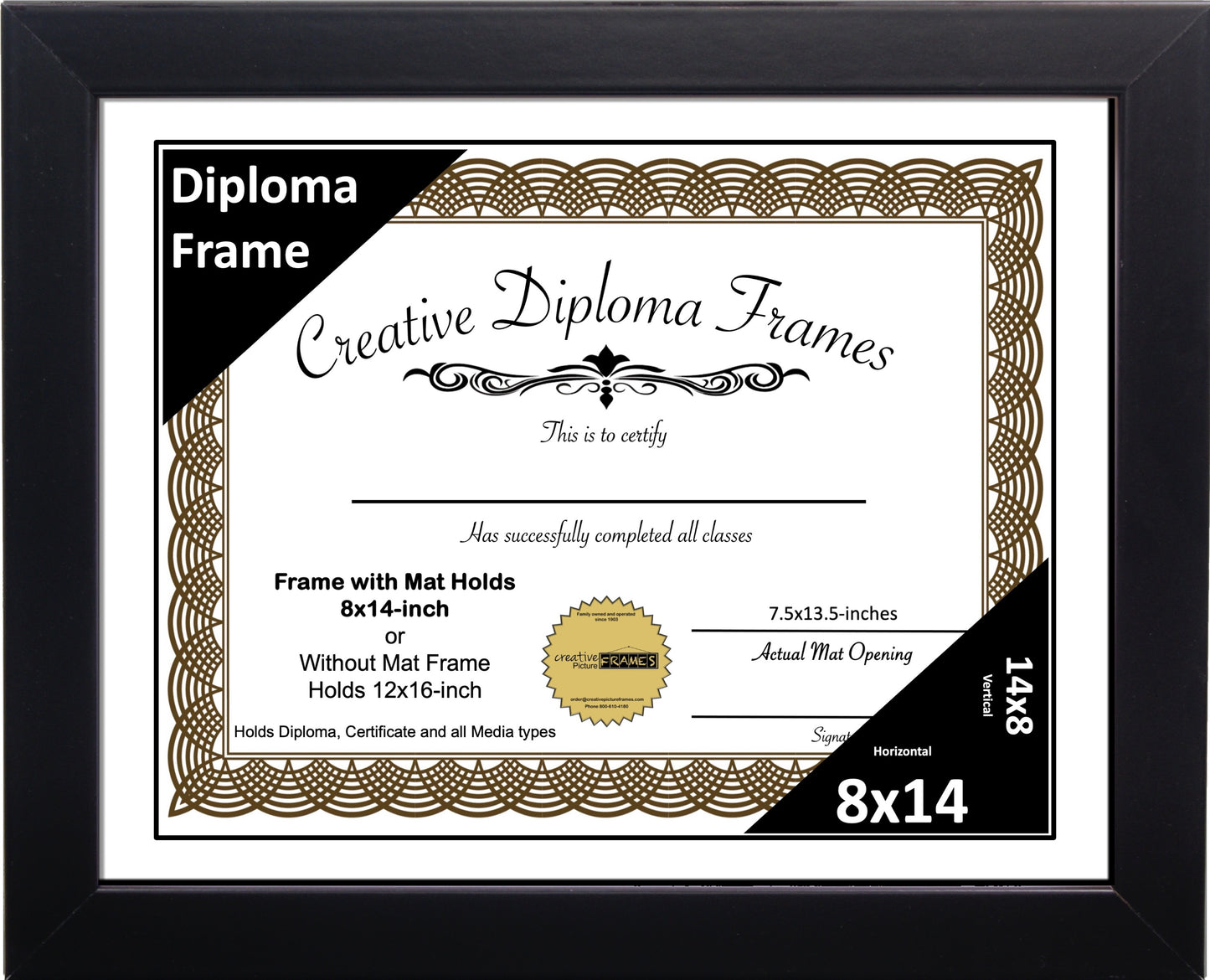Manhattan Black Diploma Frame with Mat