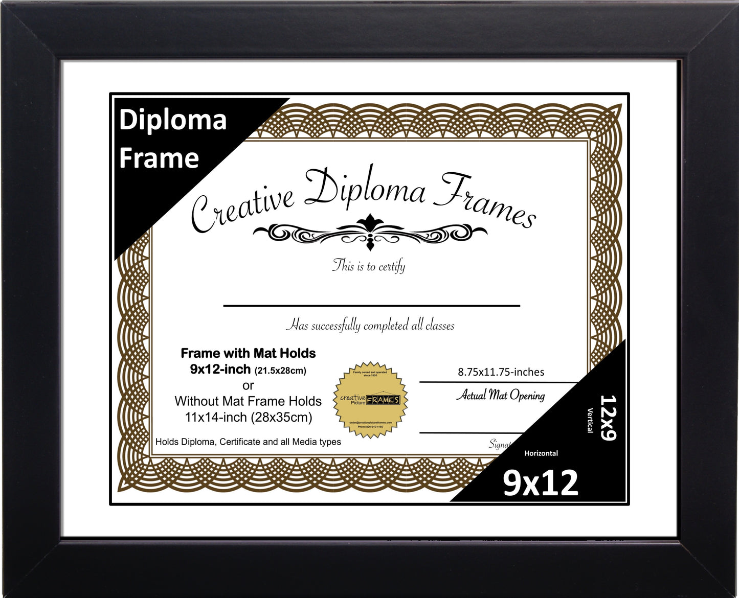 Manhattan Black Diploma Frame with Mat
