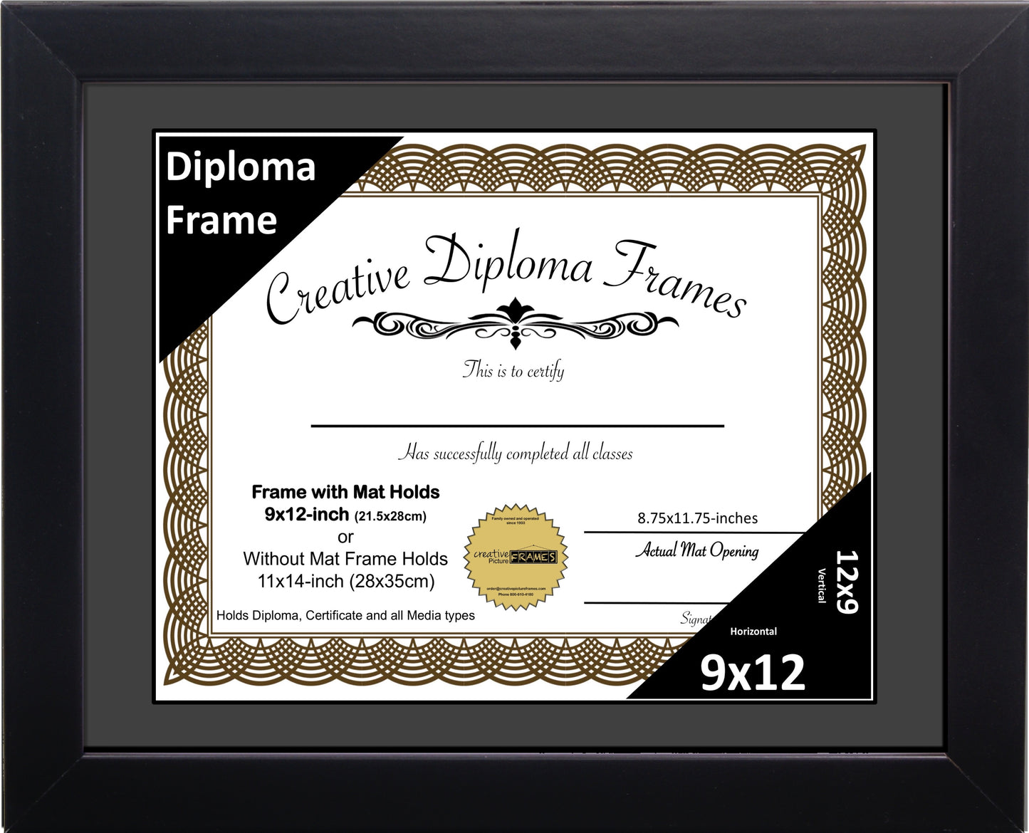 Manhattan Black Diploma Frame with Mat