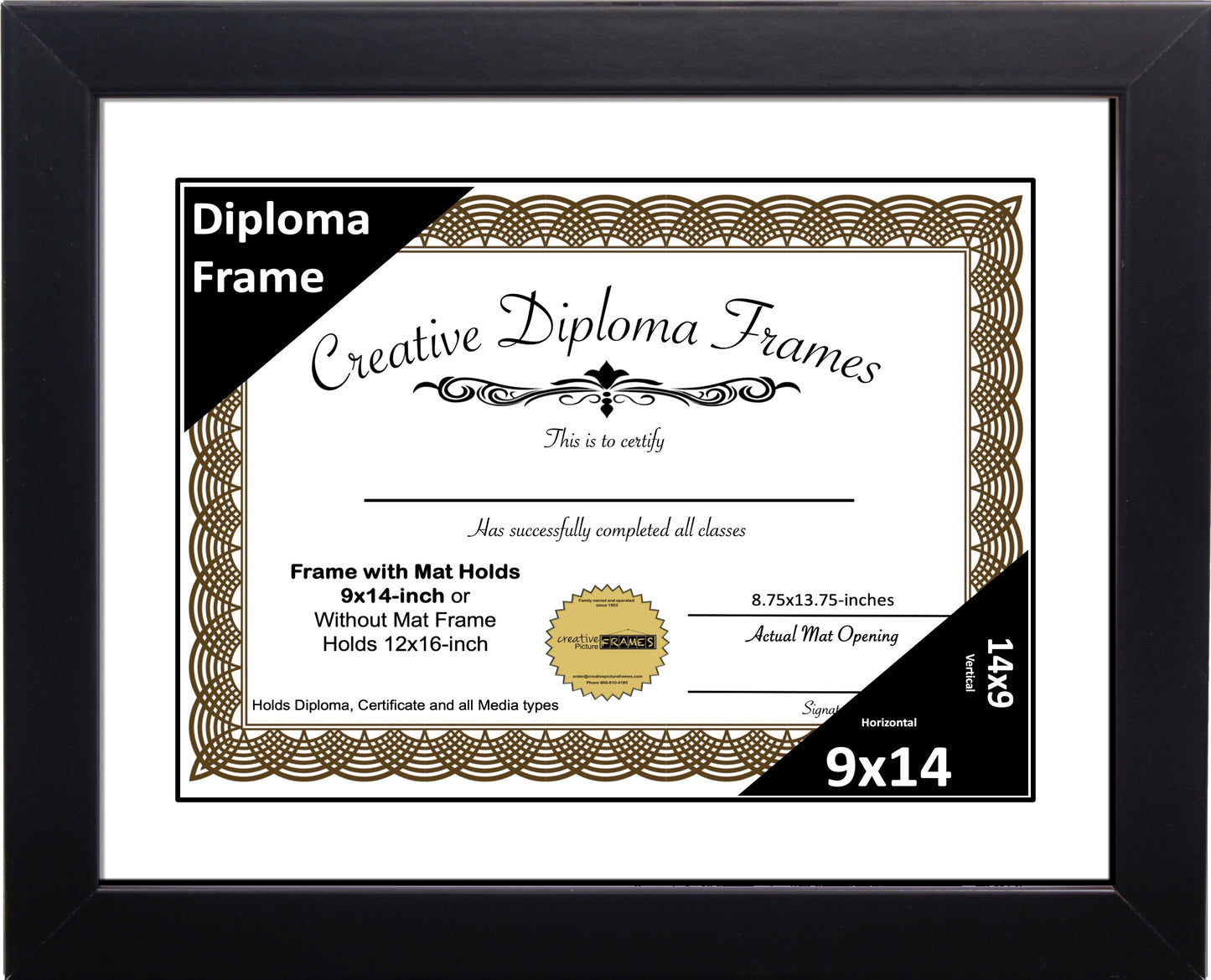 Manhattan Black Diploma Frame with Mat