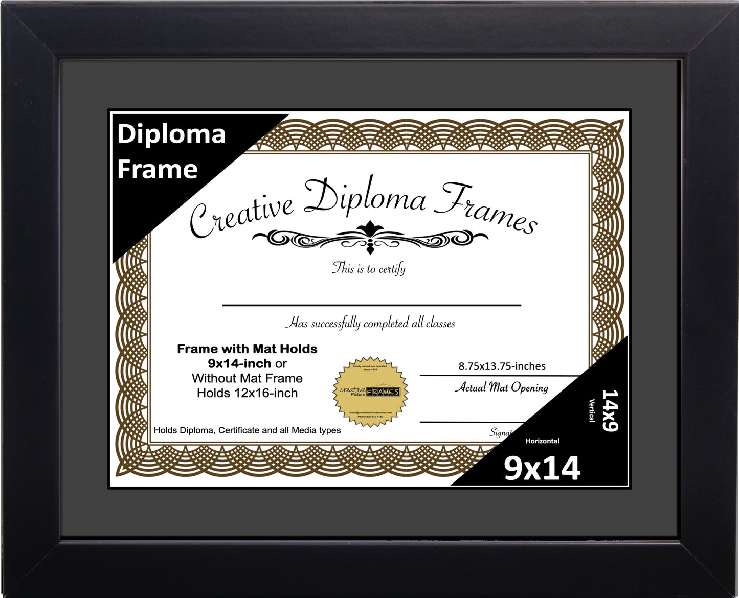Manhattan Black Diploma Frame with Mat