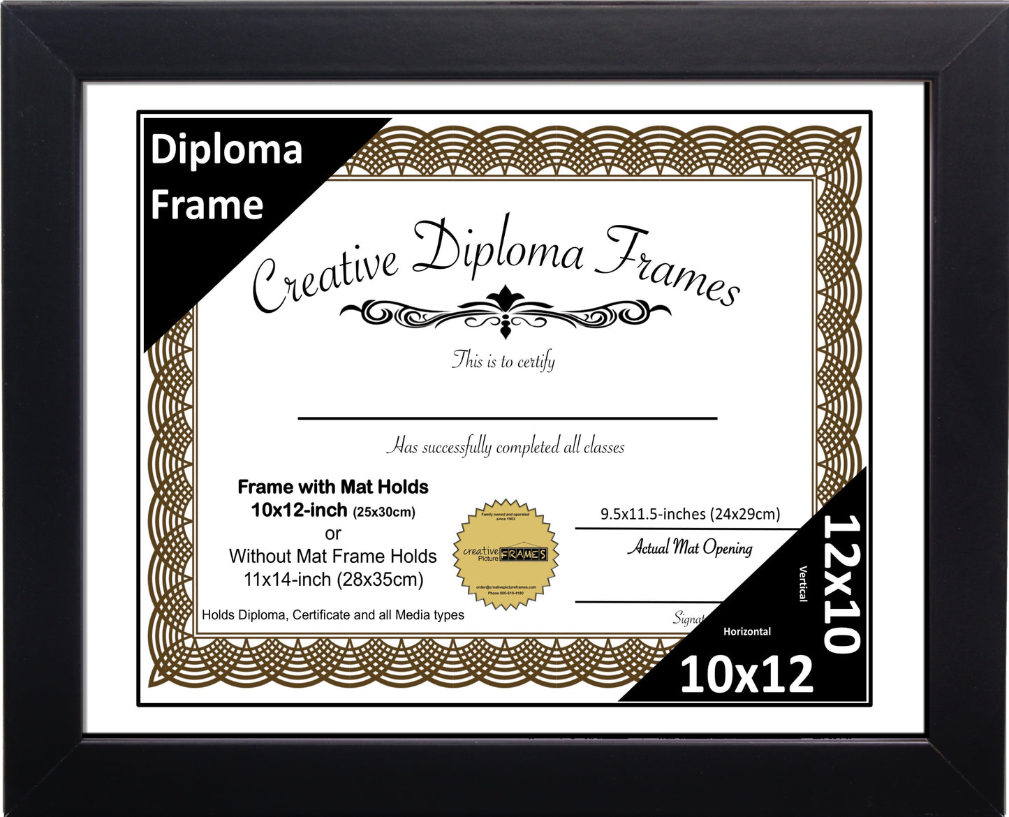 Manhattan Black Diploma Frame with Mat