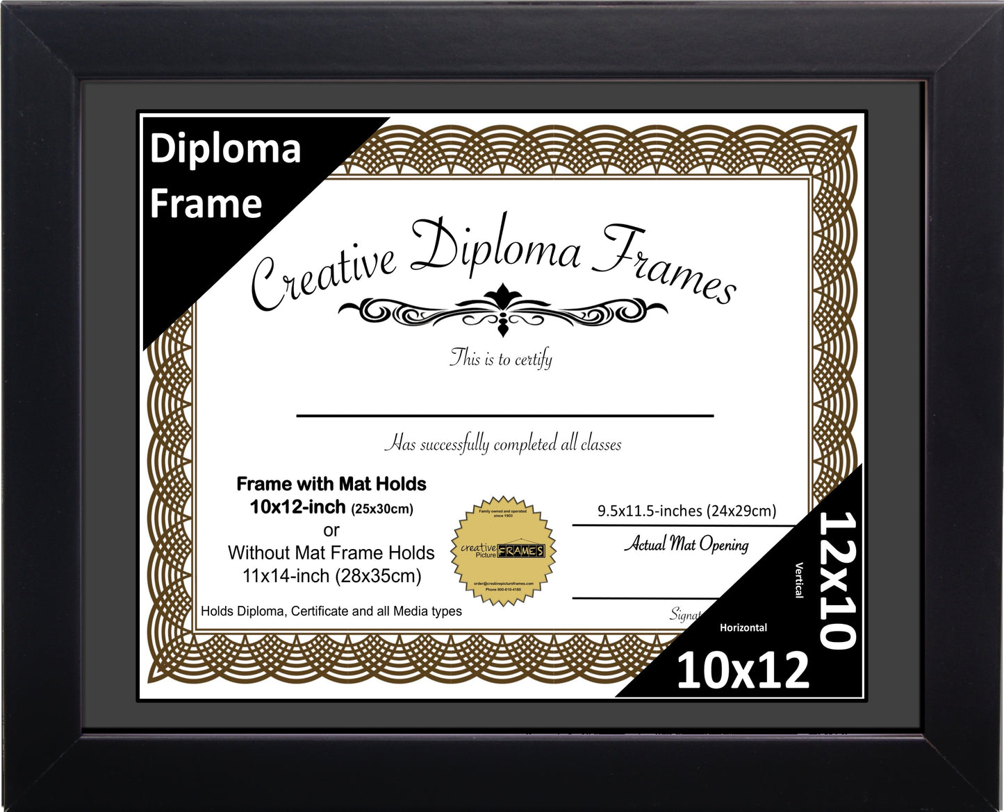 Manhattan Black Diploma Frame with Mat