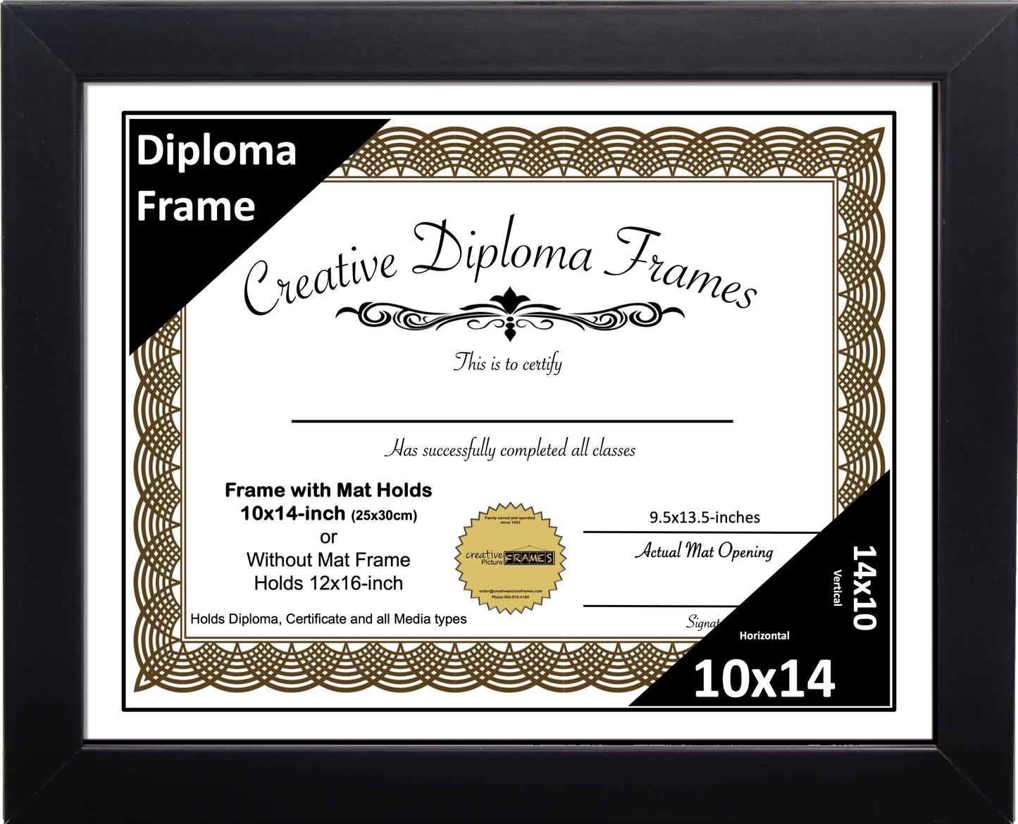 Manhattan Black Diploma Frame with Mat