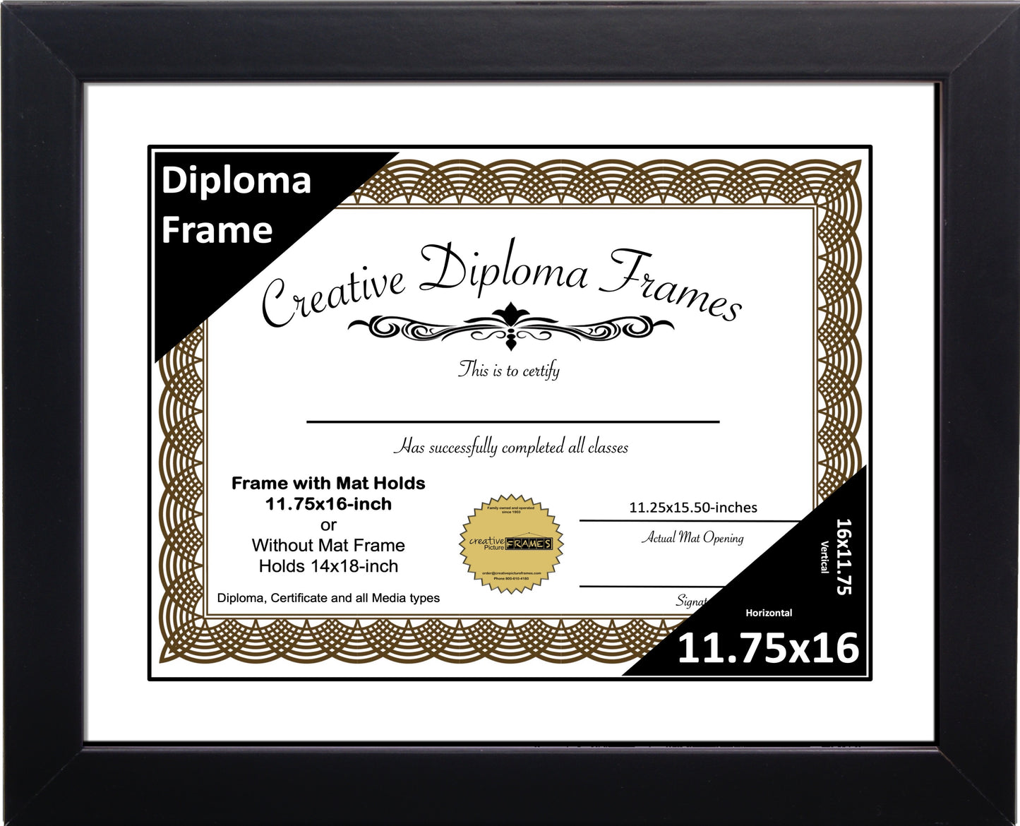 Manhattan Black Diploma Frame with Mat