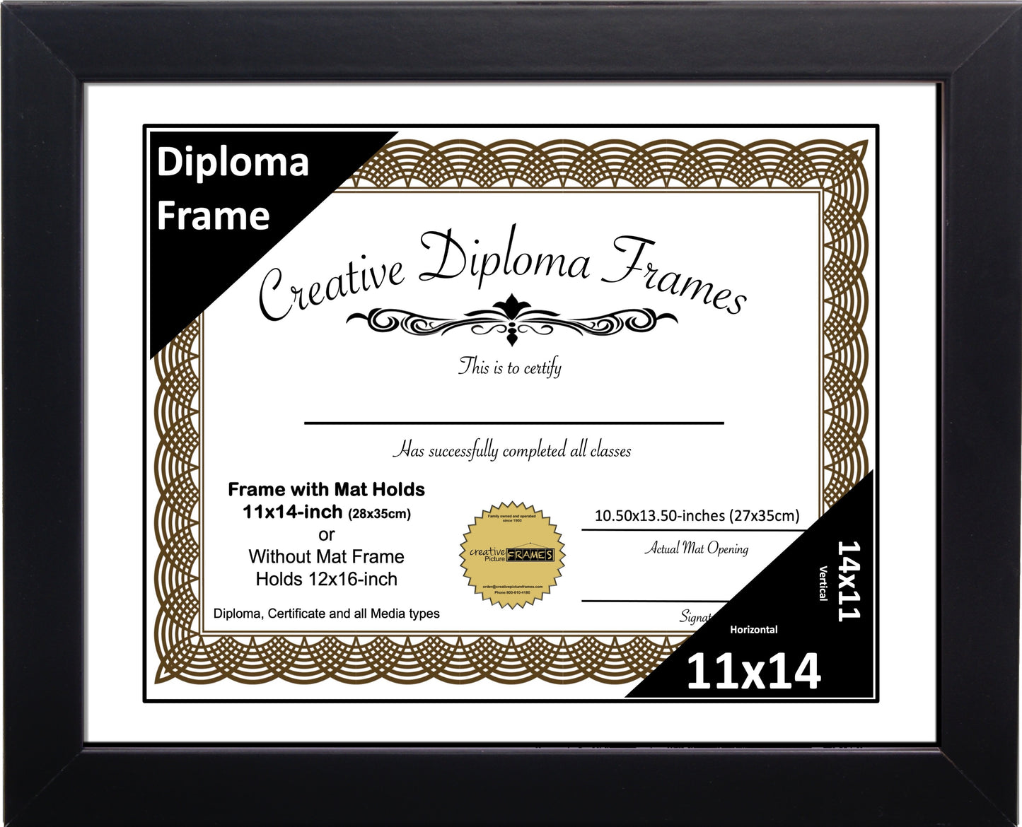 Manhattan Black Diploma Frame with Mat