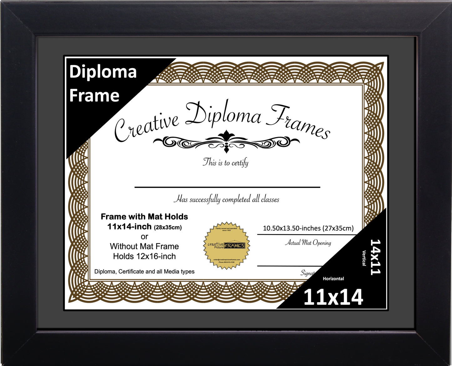 Manhattan Black Diploma Frame with Mat