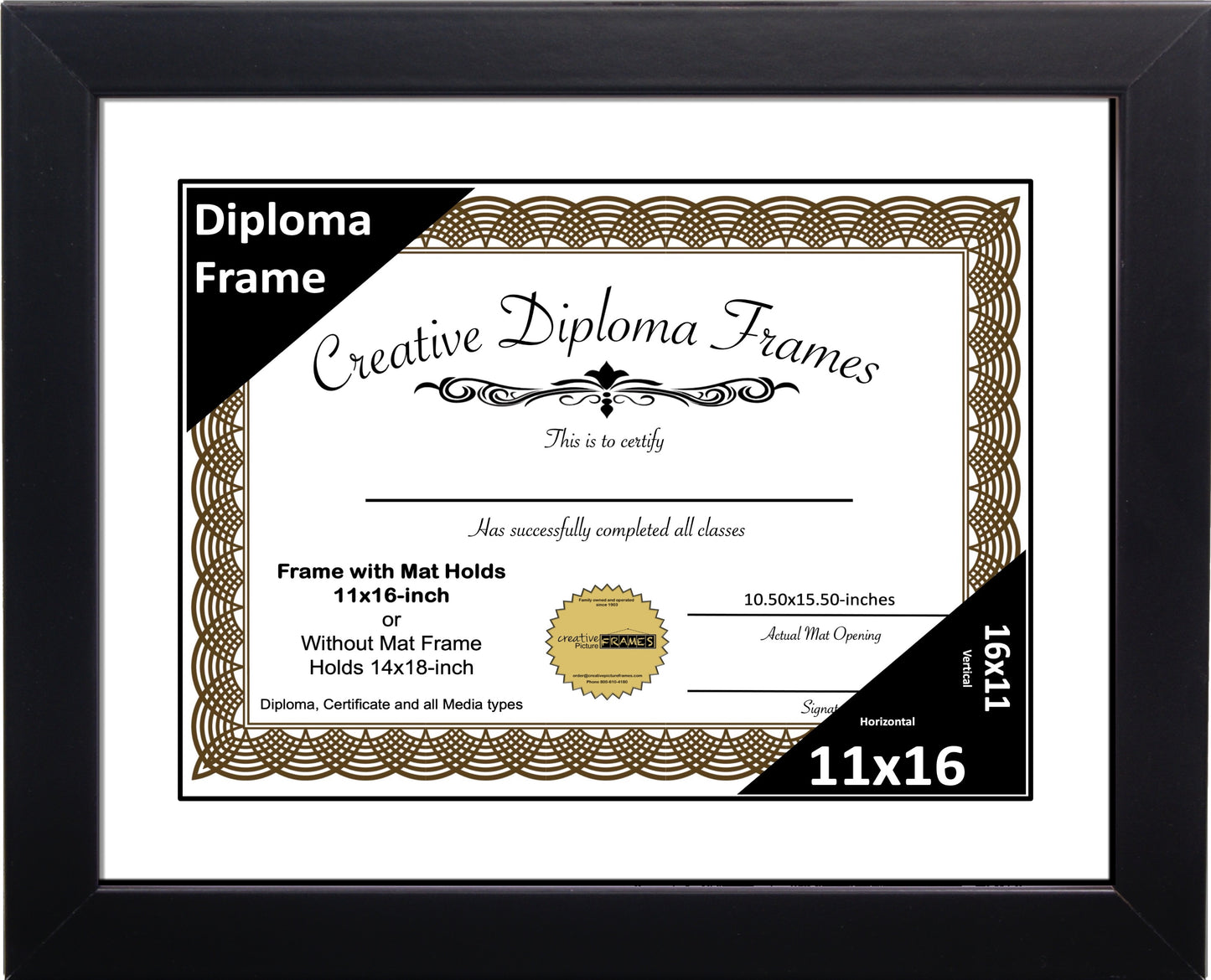 Manhattan Black Diploma Frame with Mat