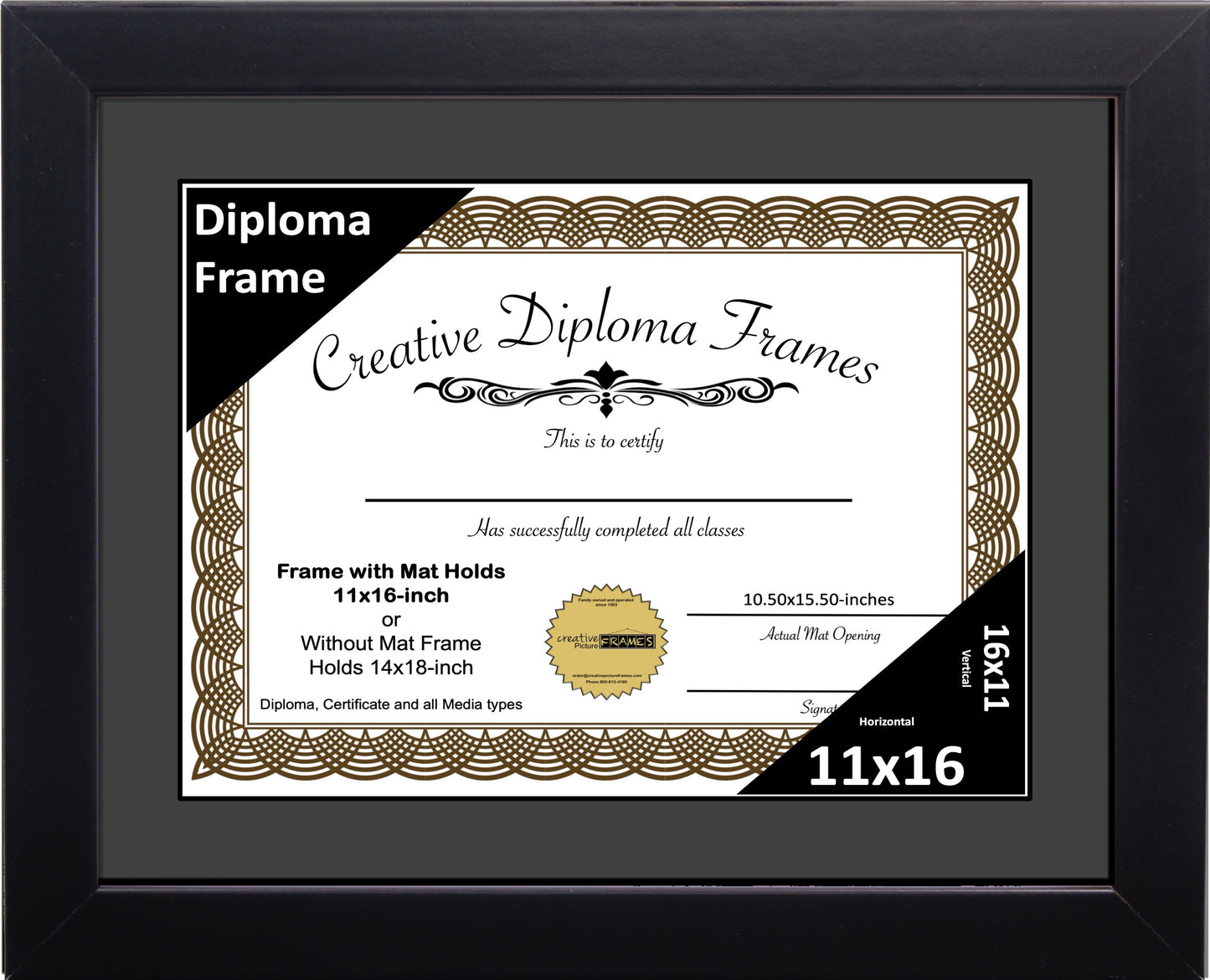 Manhattan Black Diploma Frame with Mat