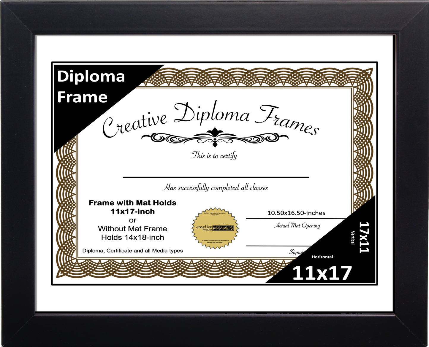 Manhattan Black Diploma Frame with Mat