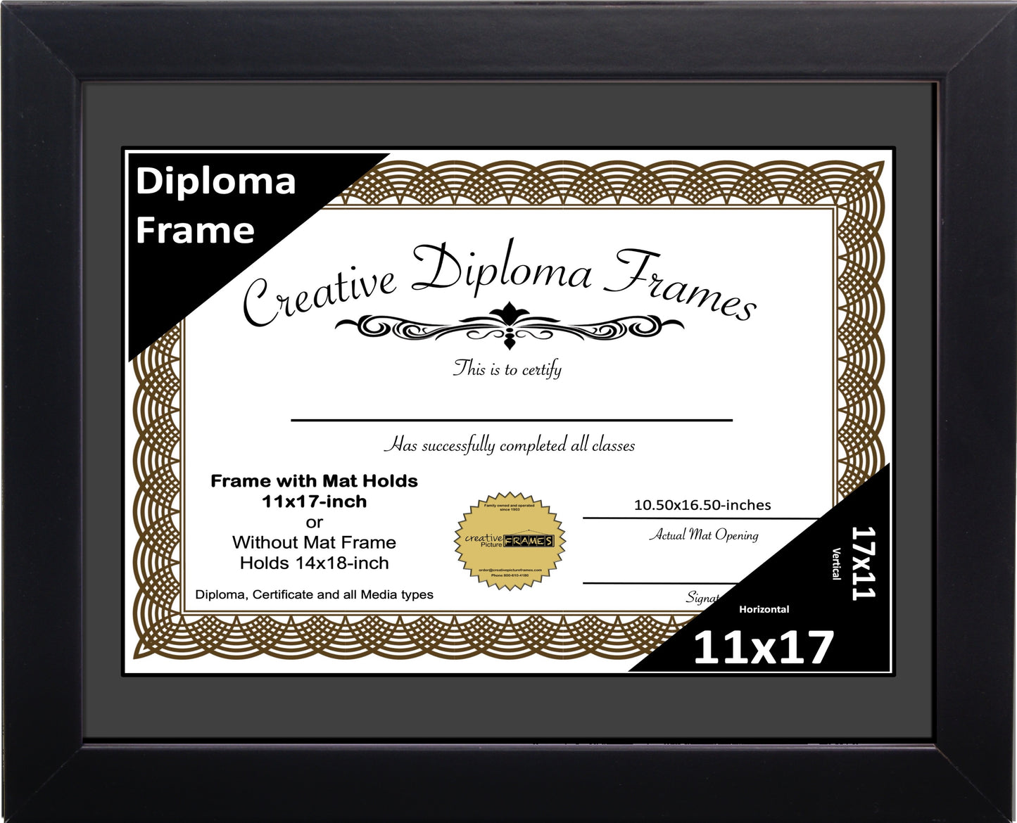 Manhattan Black Diploma Frame with Mat