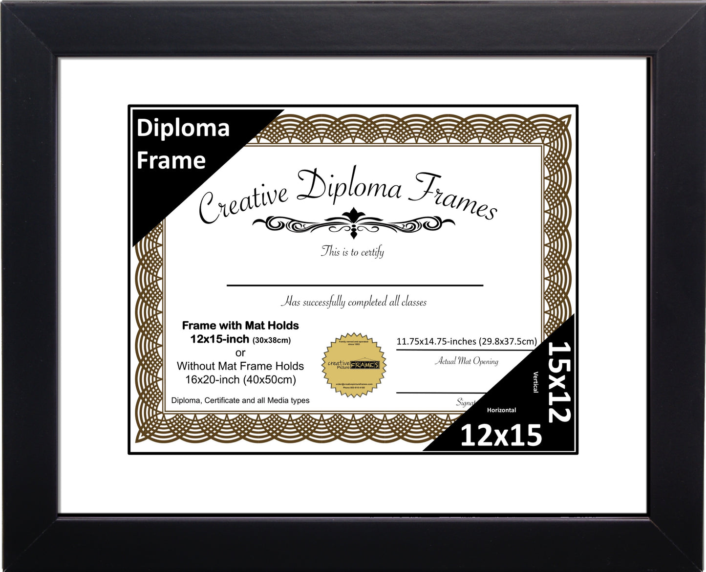 Manhattan Black Diploma Frame with Mat