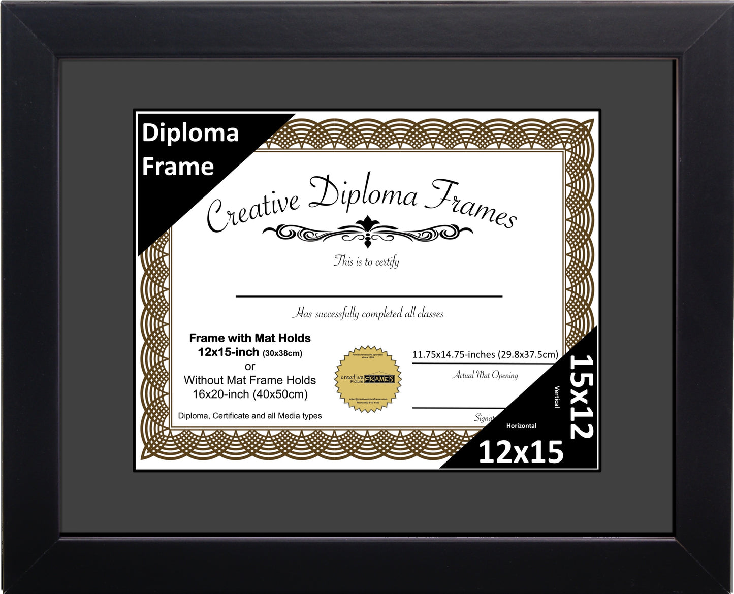 Manhattan Black Diploma Frame with Mat