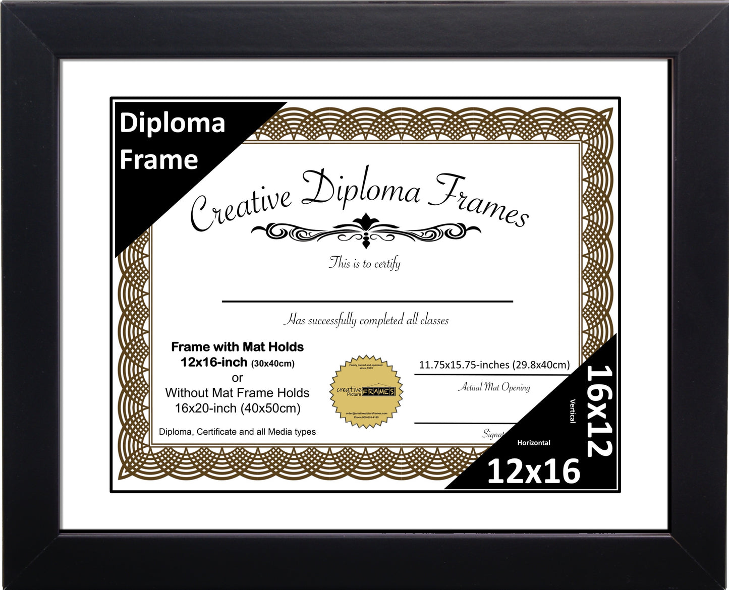 Manhattan Black Diploma Frame with Mat