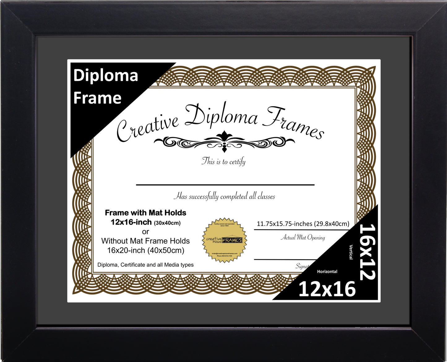 Manhattan Black Diploma Frame with Mat