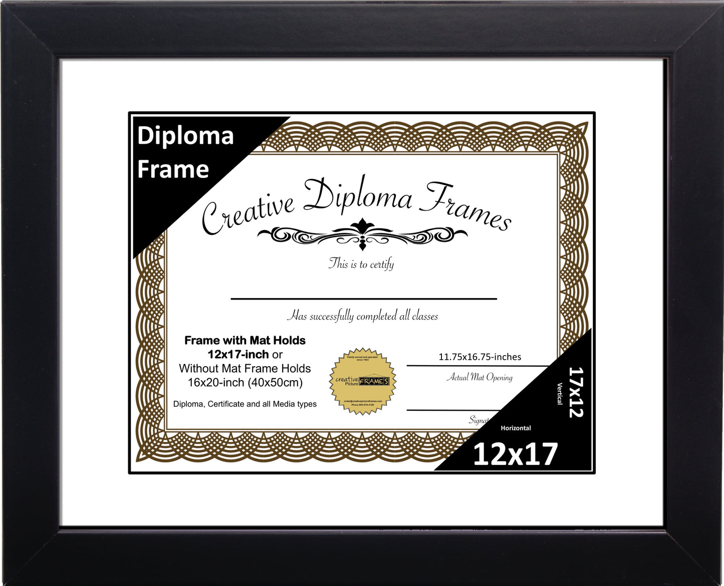 Manhattan Black Diploma Frame with Mat