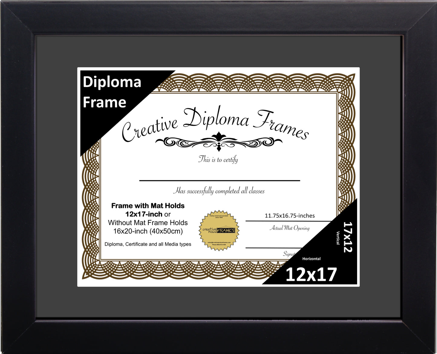 Manhattan Black Diploma Frame with Mat