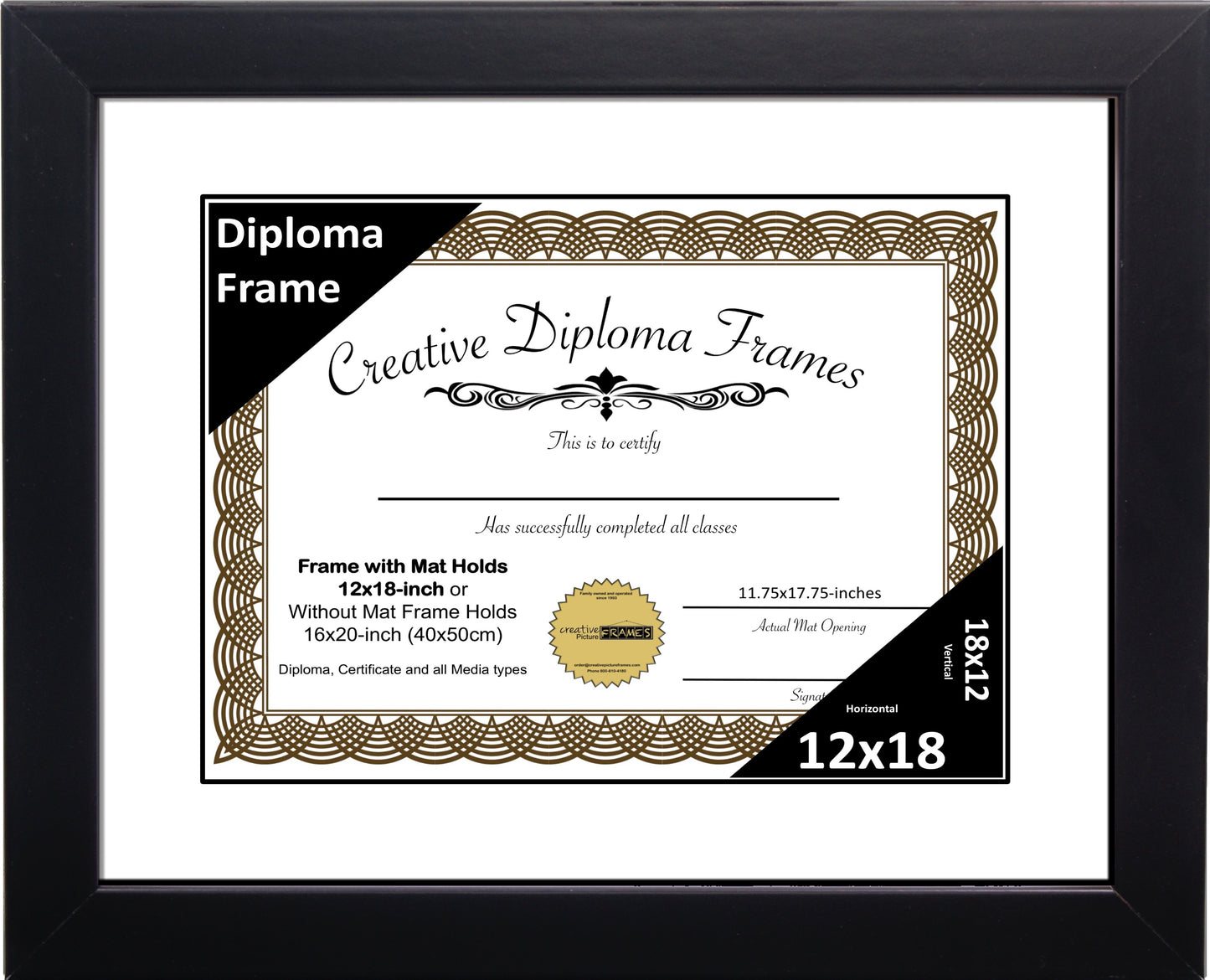 Manhattan Black Diploma Frame with Mat