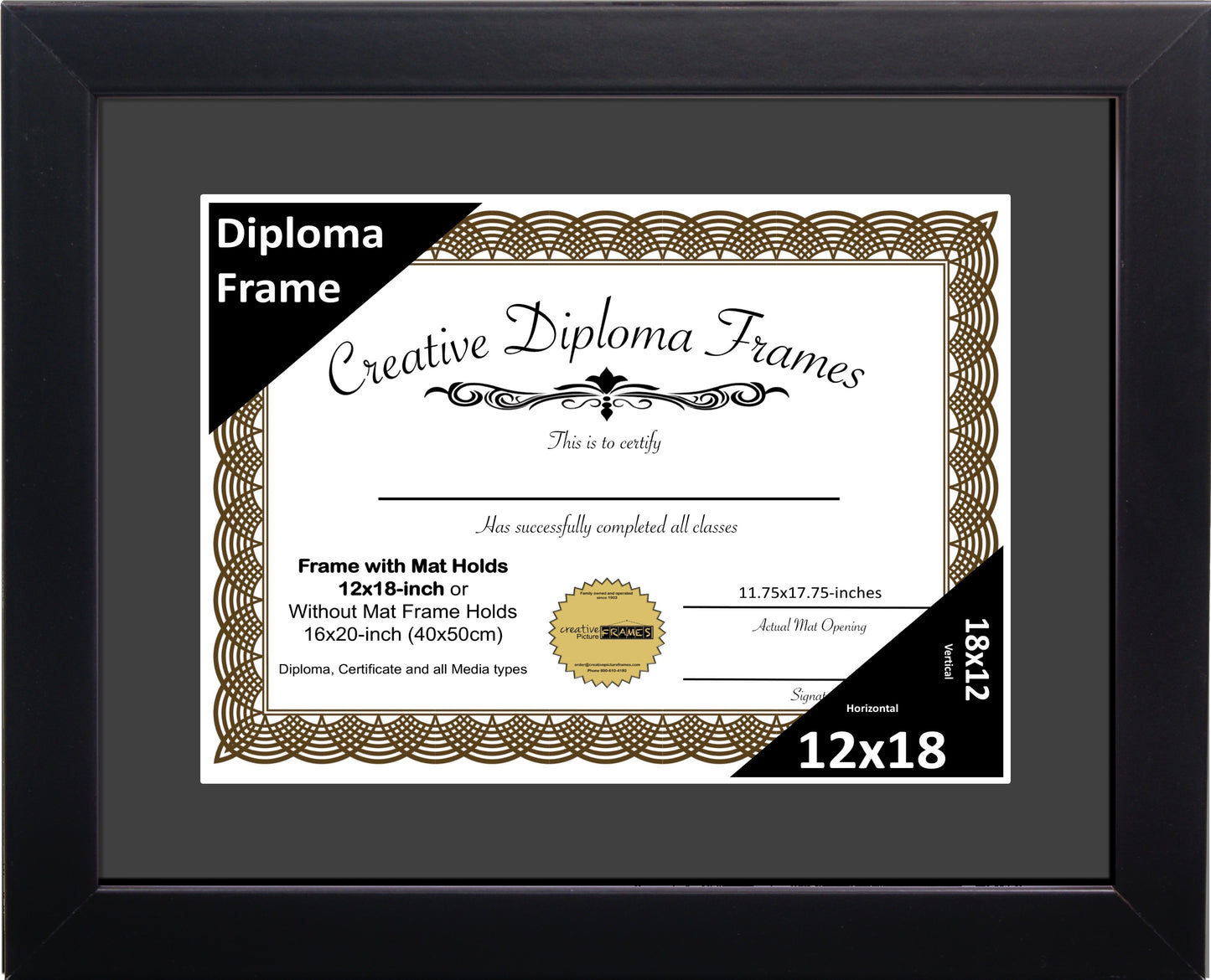 Manhattan Black Diploma Frame with Mat