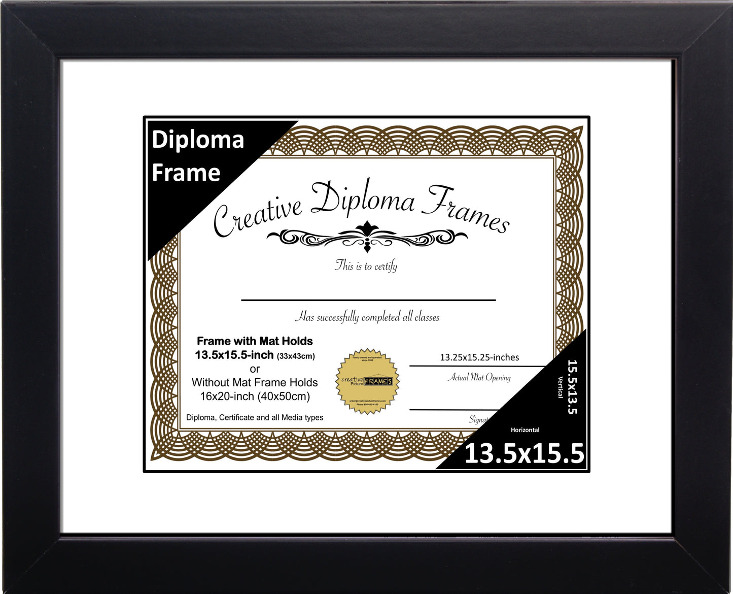 Manhattan Black Diploma Frame with Mat