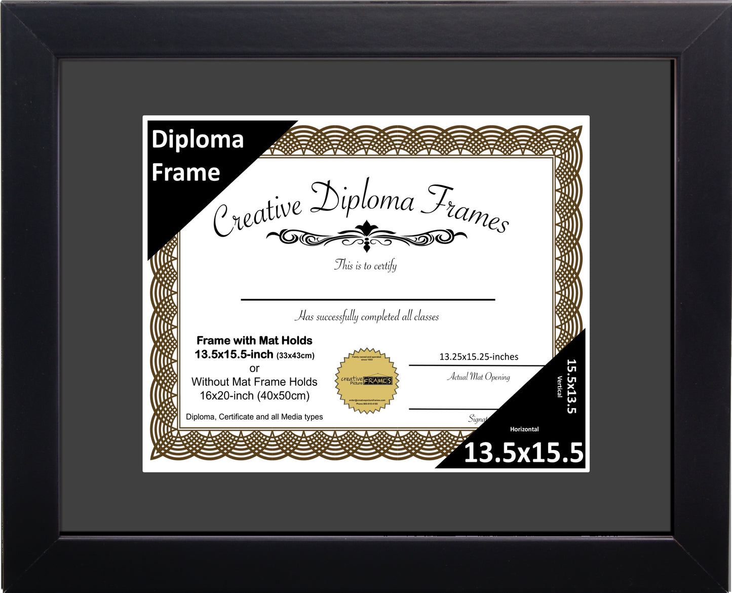 Manhattan Black Diploma Frame with Mat