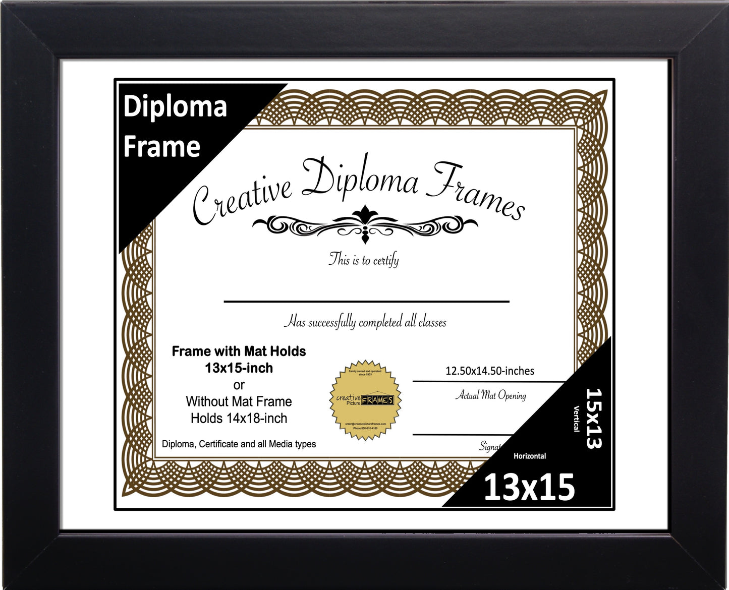Manhattan Black Diploma Frame with Mat