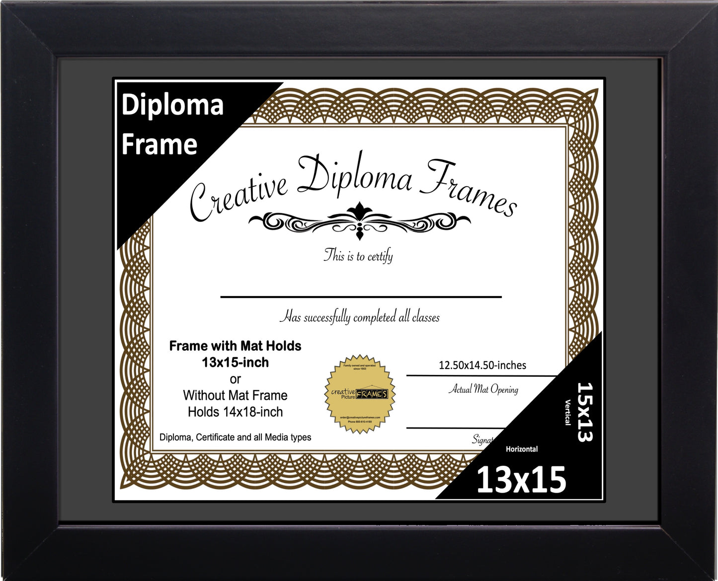 Manhattan Black Diploma Frame with Mat
