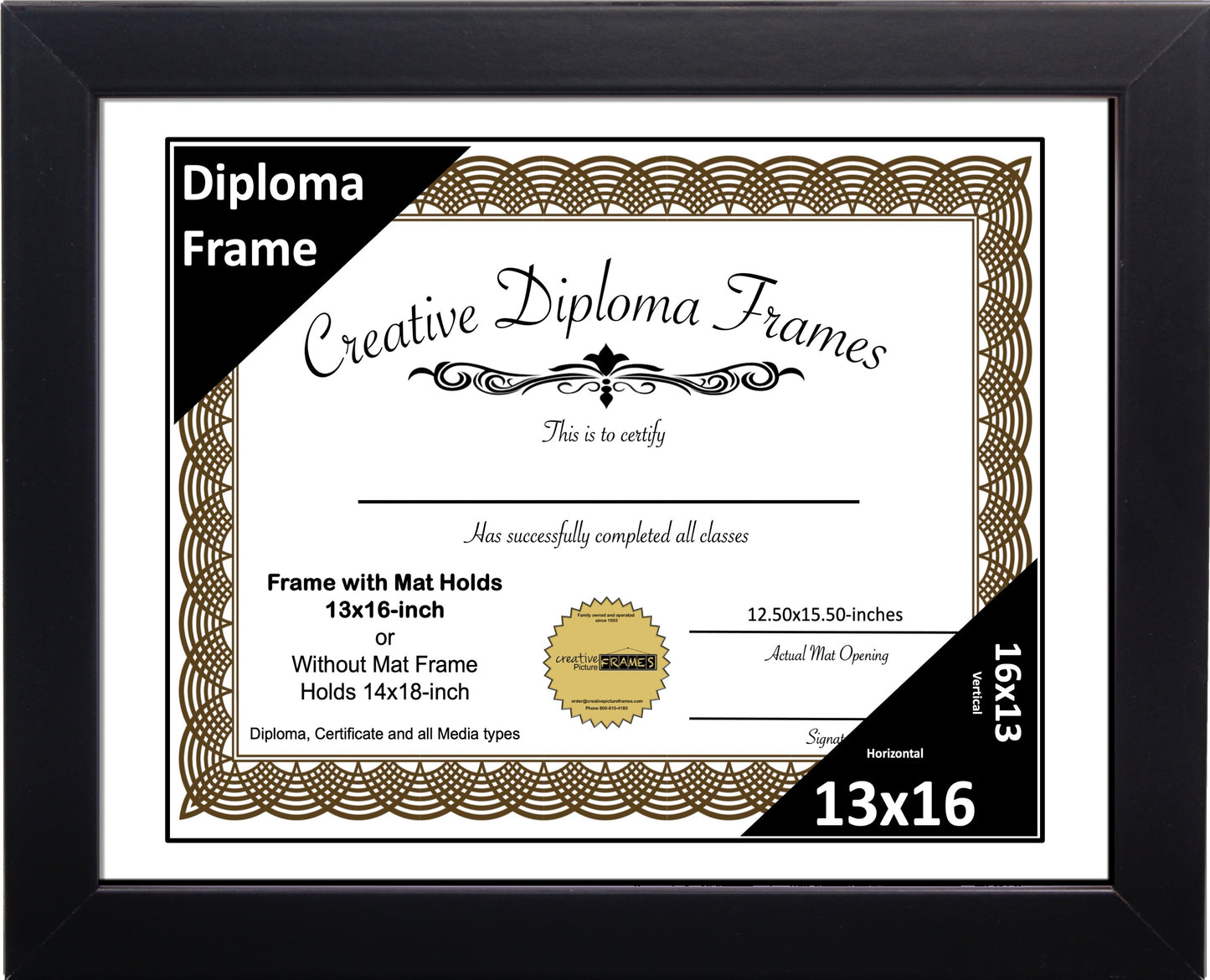 Manhattan Black Diploma Frame with Mat